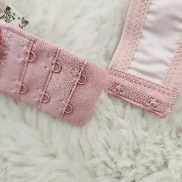 Free People Heart Throb Mesh Underwire Bra Silver Pink Balconette Satin Trim XS - Picture 8 of 9